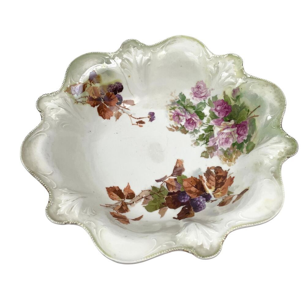Antique RS Germany Serving‎ Bowl Stamped 11" Rose Floral Porcelain Decorative